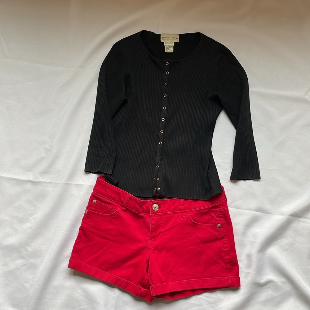 Bundle Black August Silk Stretch Snap Long Sleeve Shirt Red Celebrity Pink Short